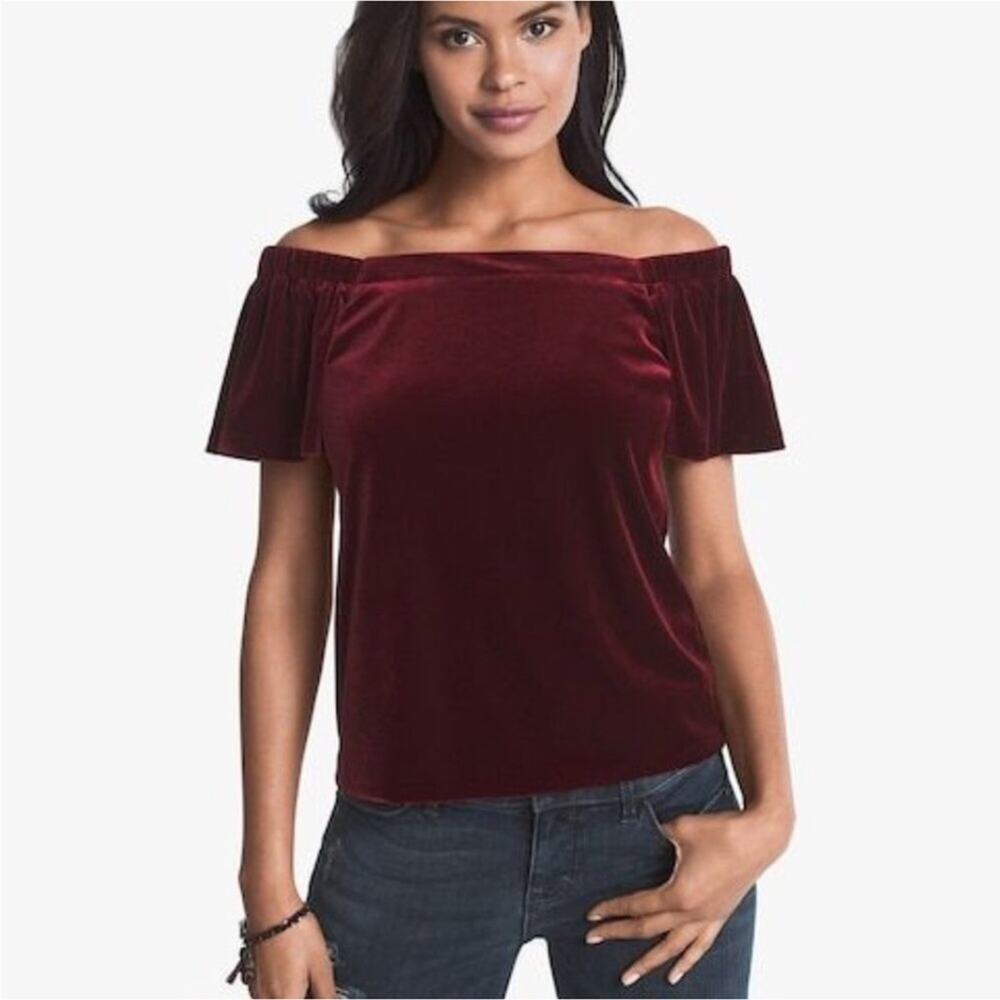 WHBM Velvet Off-the-Shoulder Top S